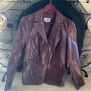 SCULLY Brown Leather Studded Jacket, S